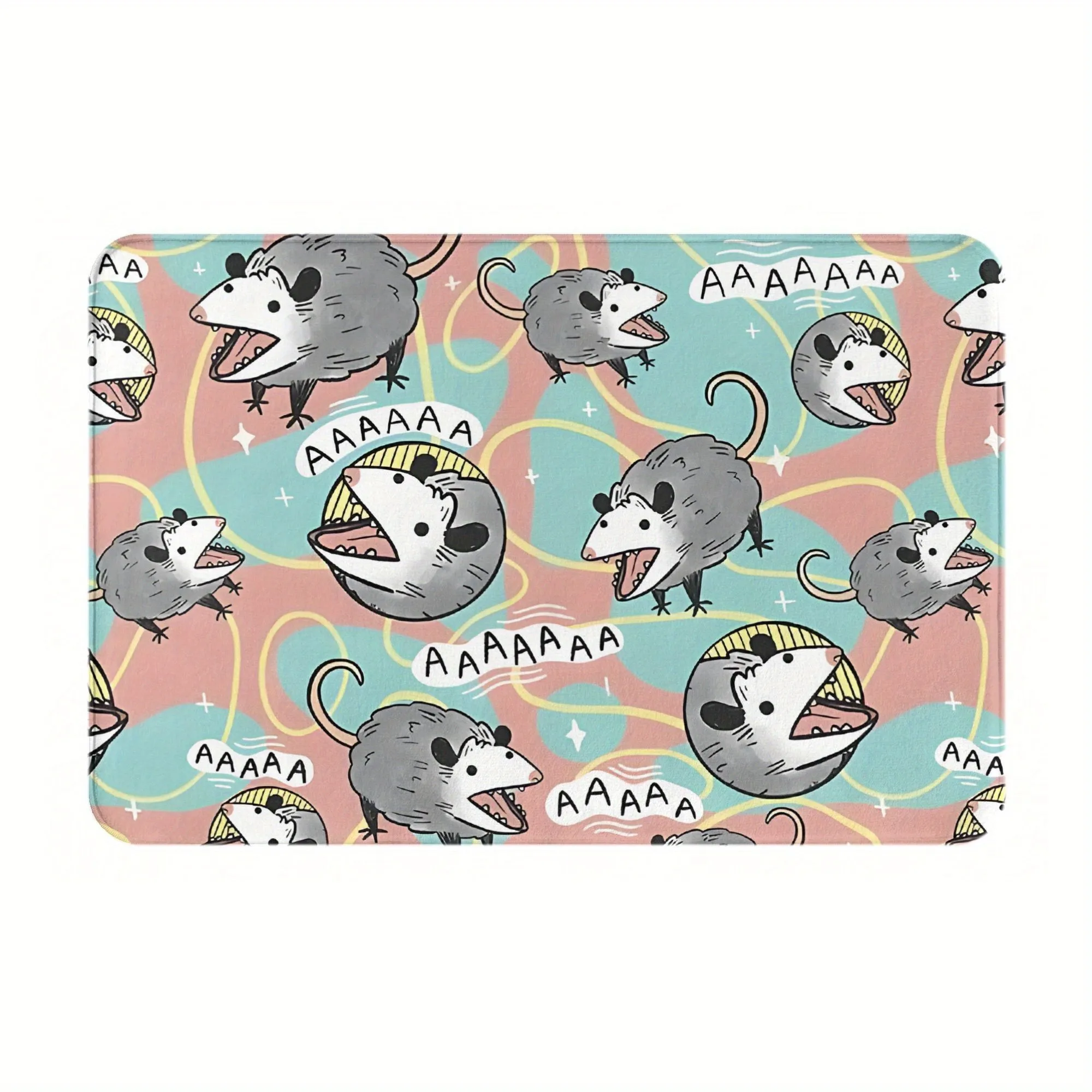 Screaming Opossum Cartoon Print Door Mat Polyester Whimsical Animal Welcome Mat Playful Entryway Decor