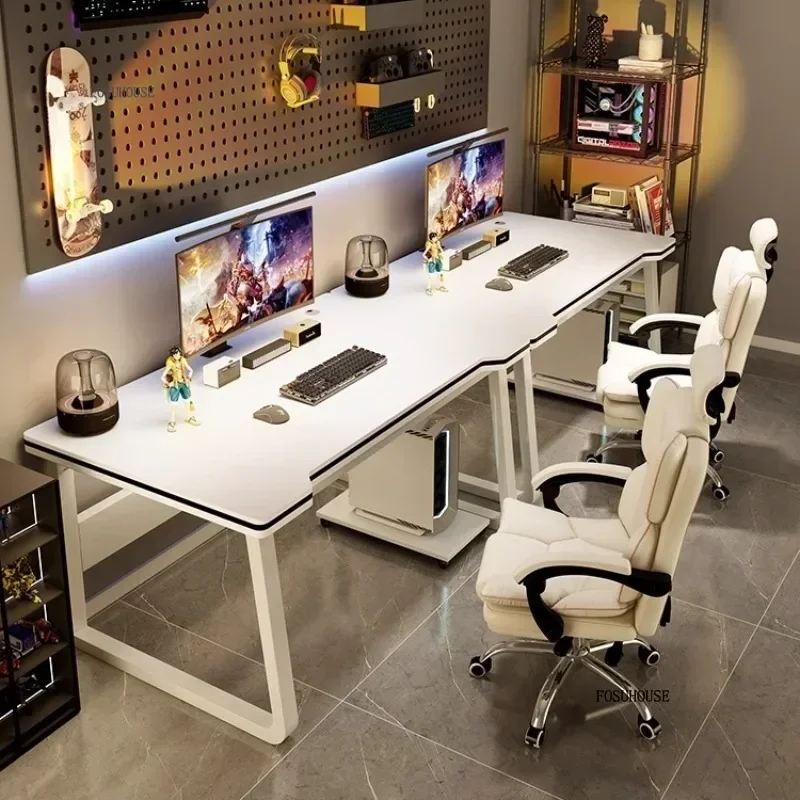 Minimally Design Double Desktop Computer Desk Bedroom Office Work Desk Home Modern Simple E-Sports Gaming Desk for Internet Bar