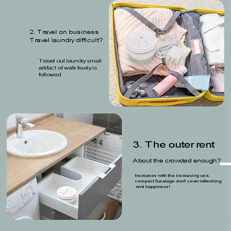 2X Mini Washing Machine Portable Ultrasonic Dishwasher With USB Data Cable Powered For Personal Laundry Camping RV Trip