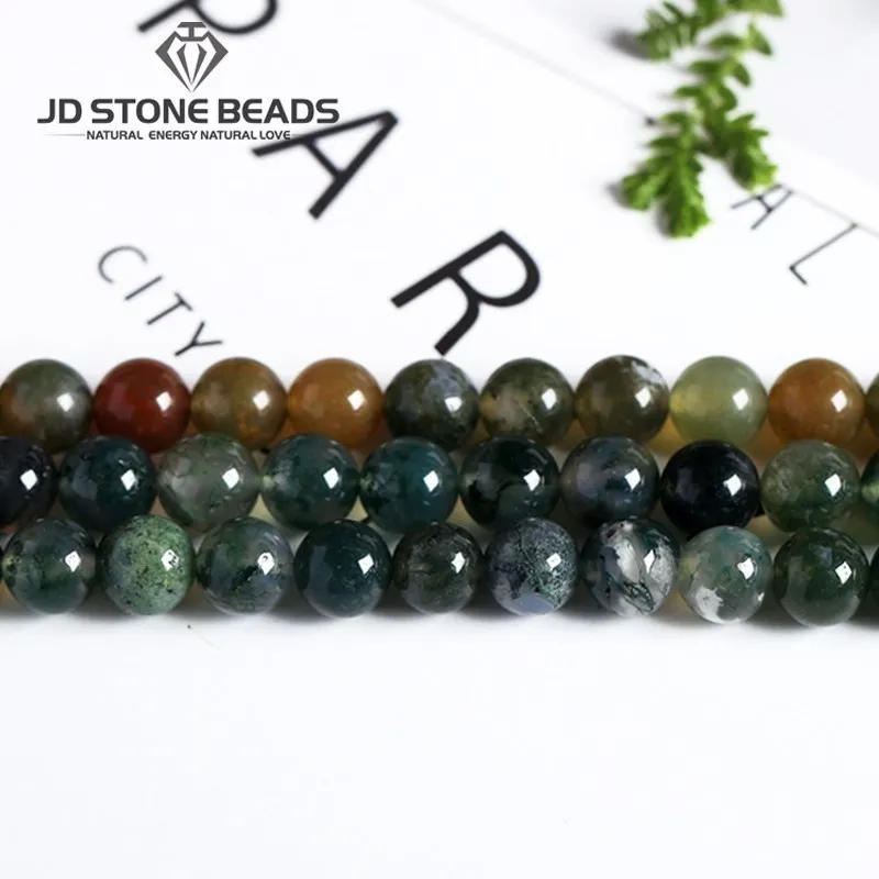 Natural Grass Agate  Moss Agates Gemstone Beads Loose Beads 4 6 8 10 12MM Pick Size Bracelet Accessory For Jewelry Making