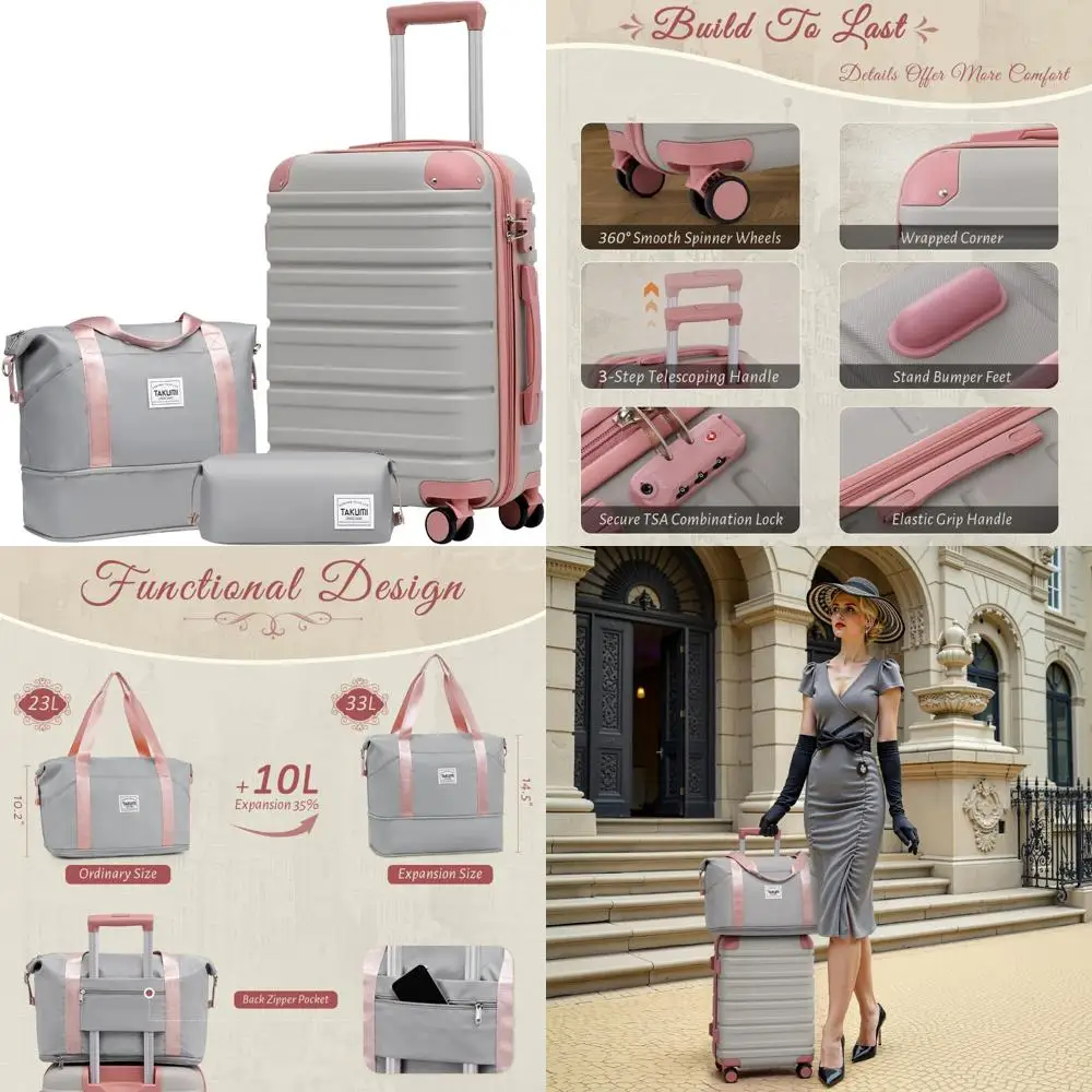 

3-piece expandable suitcases set with wheels, pc+abs durable hardside luggage, tsa lock