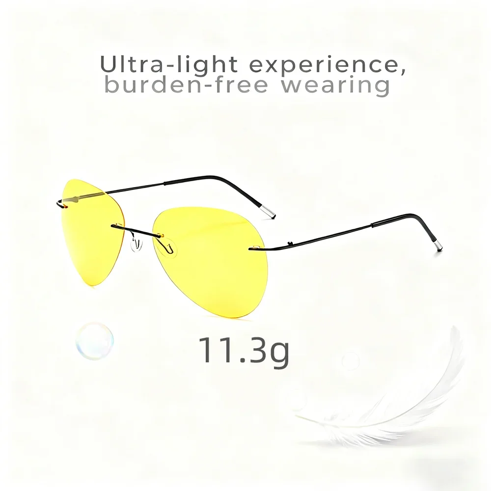 Ultraleichte Pilot Gelbe Nachtsichtbrille Herren Polarisierte UV400 Randlose Titan Luftfahrt Sonnenbrille für Damen Fahrbrille – Detail 5