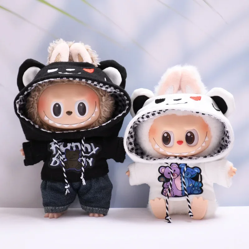 

Patch Bear BlackWhite Hoodie Set Is Suitable for Labubu Doll Clothing, Accessory Replacement Set (excluding Dolls)
