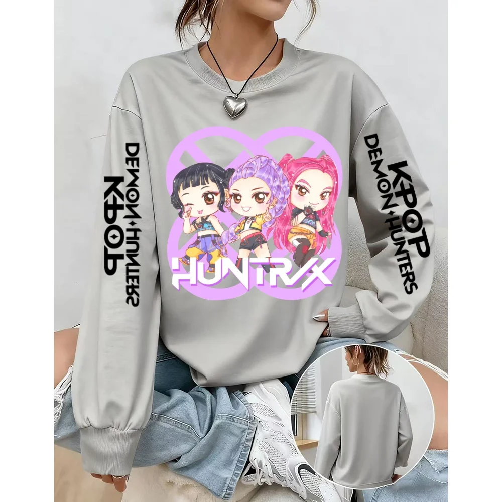 プラスサイズ カジュアル スウェットシャツ レディース K-pop デーモンハンターズ プリント 長袖 ラウンドネック プルオーバー