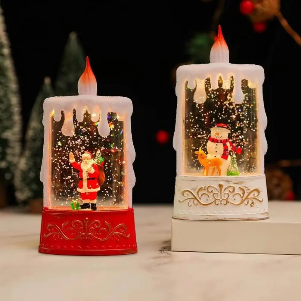 Swirling Water Christmas Candle Lantern Soft Light Flameless Crystal Snow Light Tree Snowman Scene Ornament