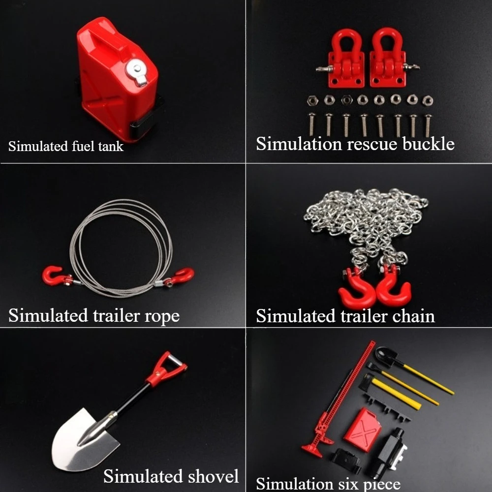 RC Crawler Simulation Tool Pendant Set custom size Fuel Tank Shovel Tow Rope L Chain Rescue Buckle RC Car Decor Accessories
