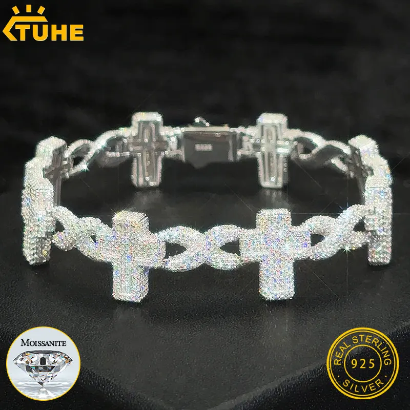 TUHE High Quality Classic Unisex Cross Bracelet Moissanite For 925 Silver Bracelet Hip Hop Jewelry Gift