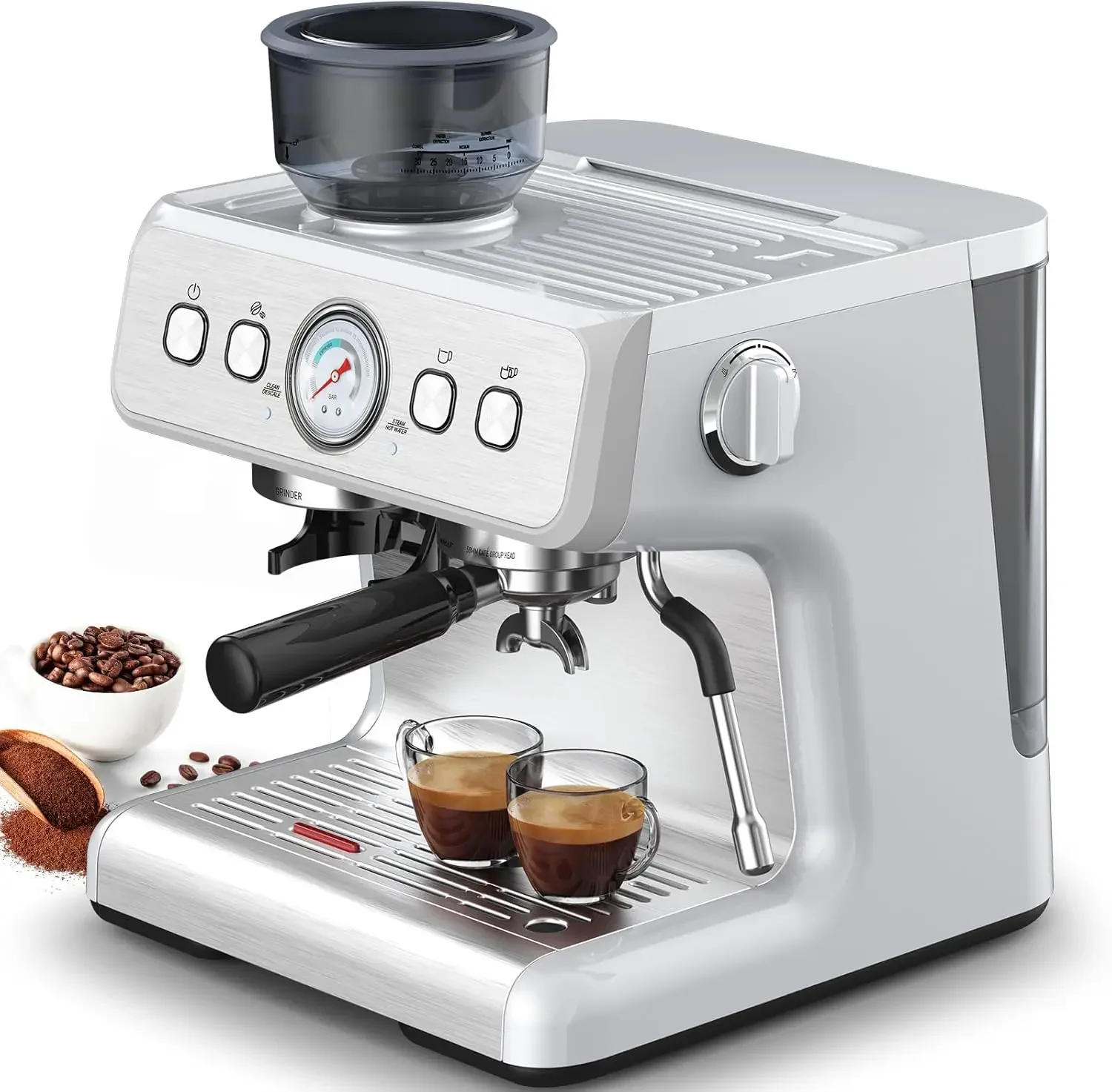 Joy Pebble Espresso Machine,15 Bar Professional Espresso Maker with Barista Coffee Grinder/Milk Frother,Coffee Machine