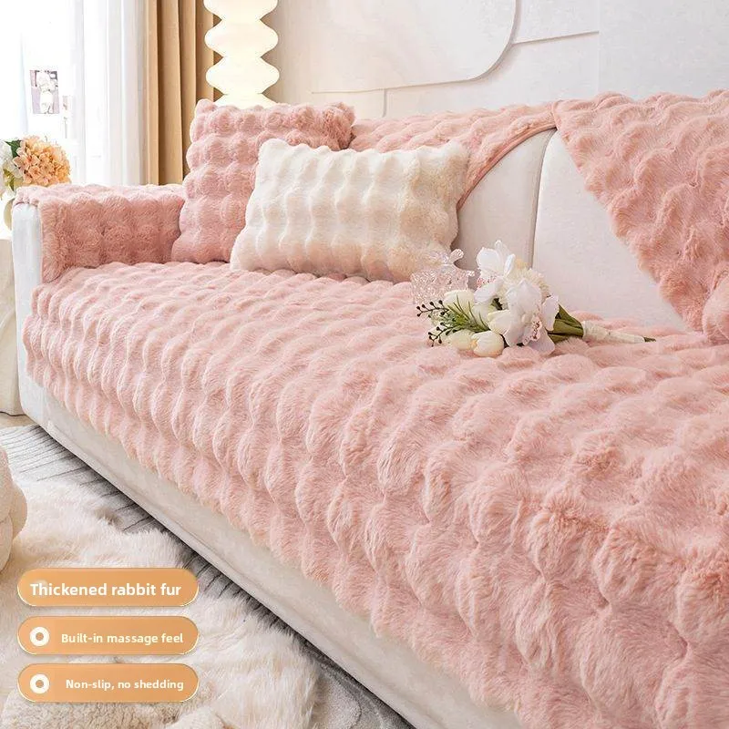 

S-Class Plu -Like Sofa Cuion Winter Thiened Rabbit-Fur Simulation Sofa Cover Dustproof Modern Simple Sle Home Fabric
