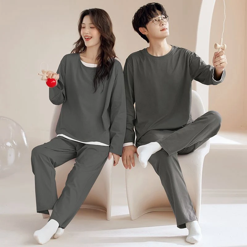 

2025 Autumn Couple Long Sleeve 100% Cotton Pajama Sets for Women Korean Loose Sleepwear Pyjama Men Homewear Home Clothes Outfits