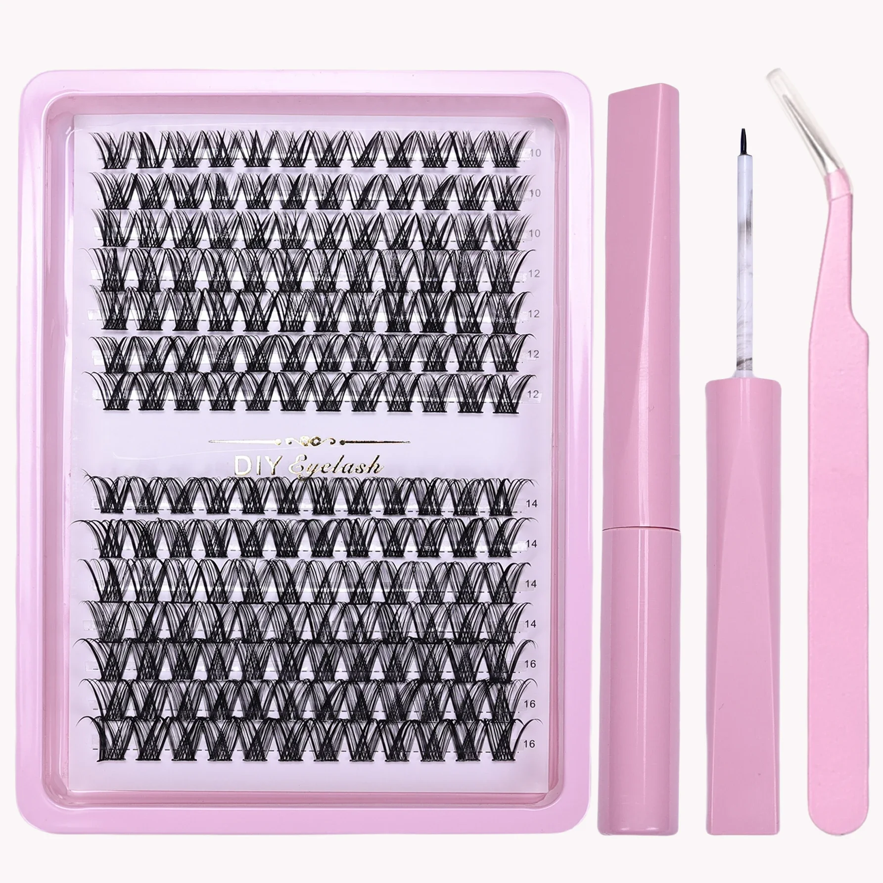 D Curl Lash Clusters in 168-teiligem Wimpernverlängerungsset – individuelles DIY-Wimpern-Set für falsche Wimpern mit Kleber und Dichtstoff und Pinzette