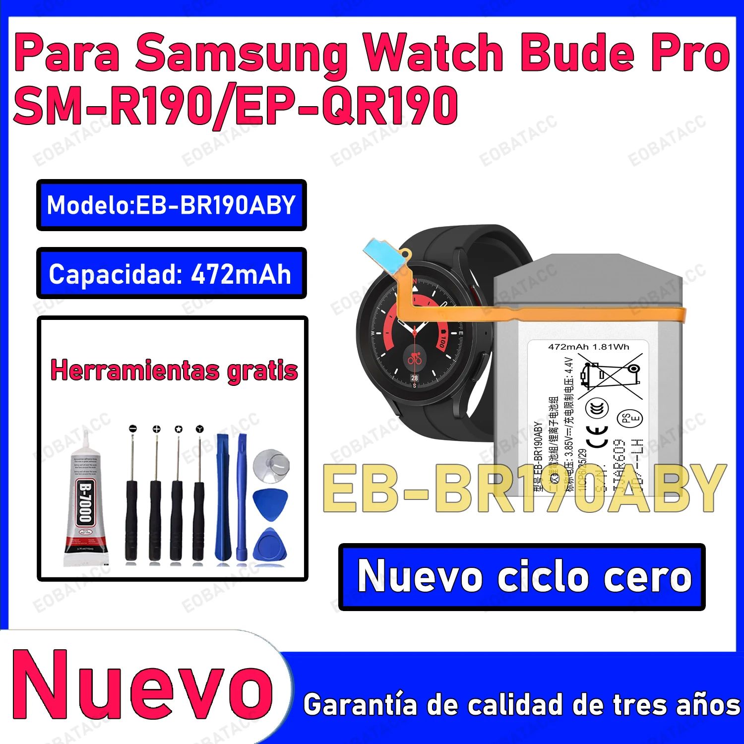 

100% New Zero Cycle EB-BR190ABY Battery For SAMSUNG WATCH Bude Pro/SM-R190/EP-QR190 Smart Watch Bateria +Free Tools