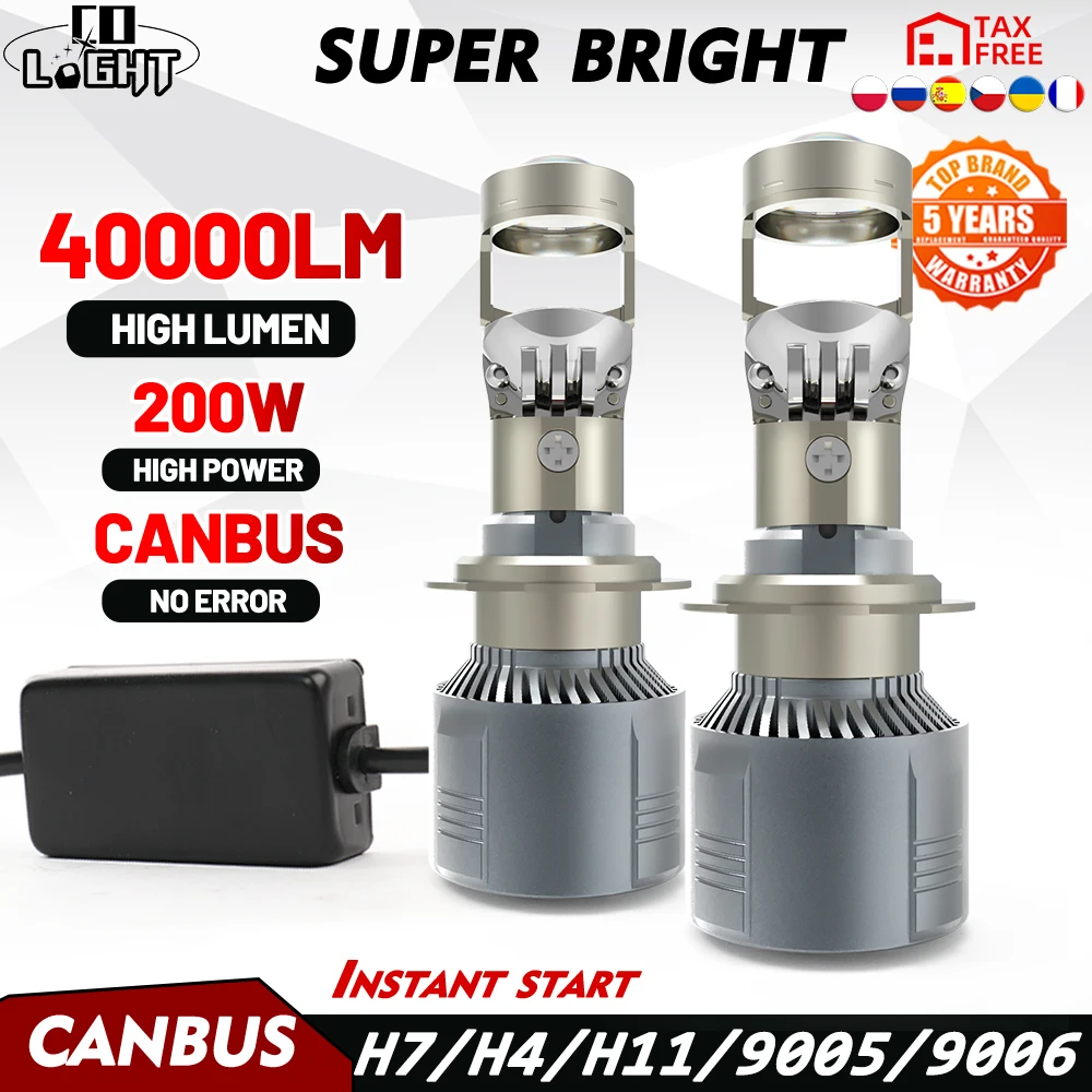 CO LIGHT New Auto Lamp Mini Lens LED H4 H7 H11 9005 9006 Headlight Bulbs 12V 24V for Cars Moto High Low Beam Projector Turbo Fan