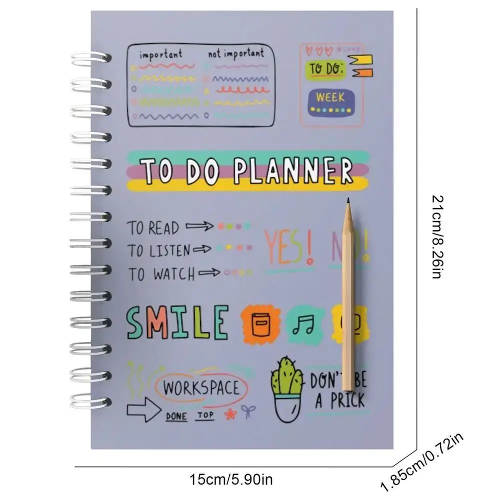 Undated A5 Agenda Planner Notebook 128 Pages Thick Paper Planner Daily Organizers Creative Twin-Wire Binding