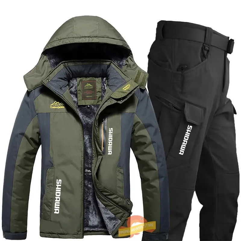 New Men's Windproof Waterproof Fishing Suits Winter Plus Velvet Thickened Warm Hiking Clothes Outdoor Coldproof Camping Jacket