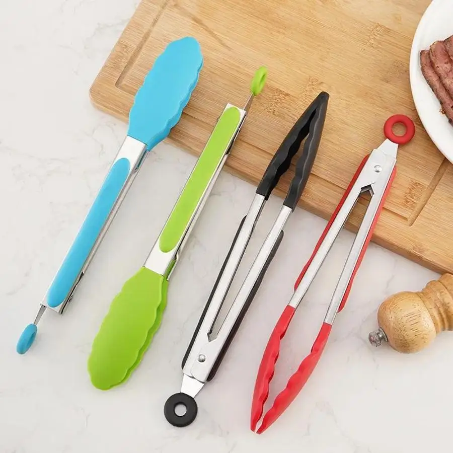 1 Pcs Barbecue Tongs Heat Resistant Silicone Stainless Steel Food Clip BBQ Tongs Steak Bread Barbecue Kitchen Gadget