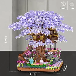 Cherry Blossoms Tree House Building Blocks Japanese Street Purple Sakura Blocks Mini MOC Assembly Brick Friend Toys for Children