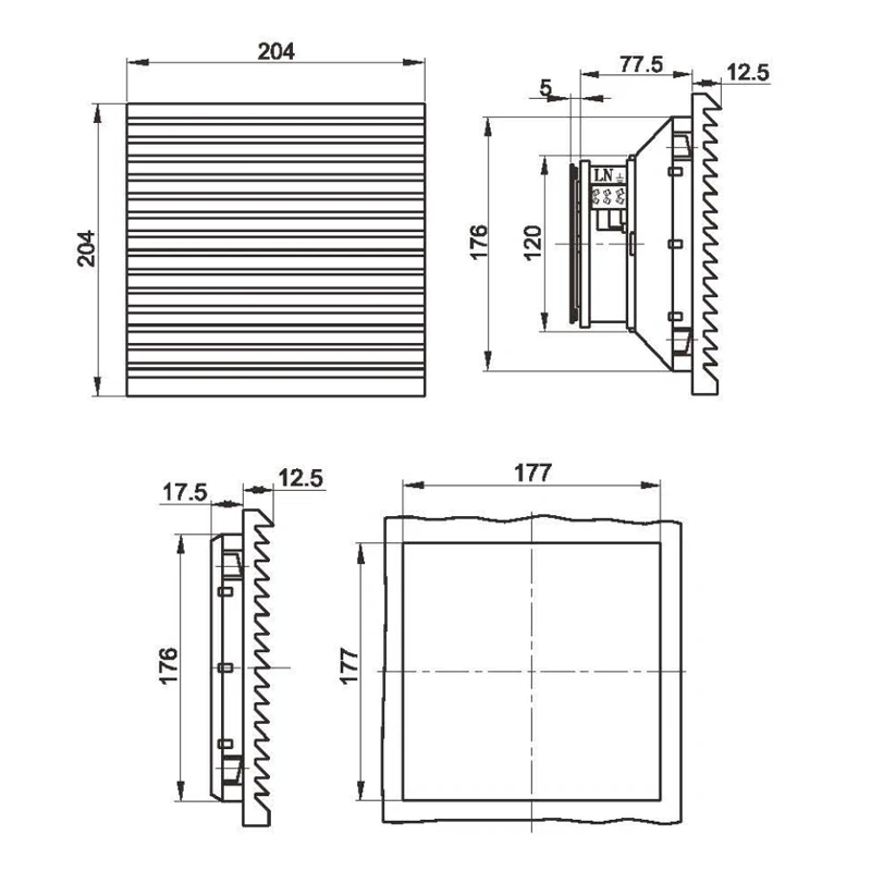 204*204mm IP54 팬 필터 장치 AC230V DC12V DC24V 팬 먼지 패널 보드 캐비닛 환기 팬 필터