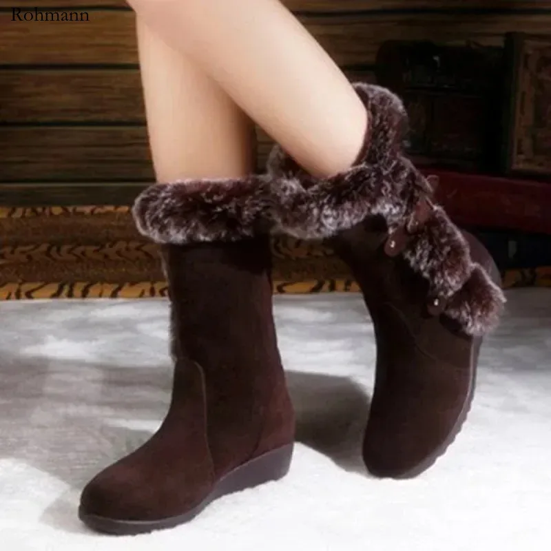 

2025 New Women Casual Fur Mid-Calf Solid Color Winter Snow Boots