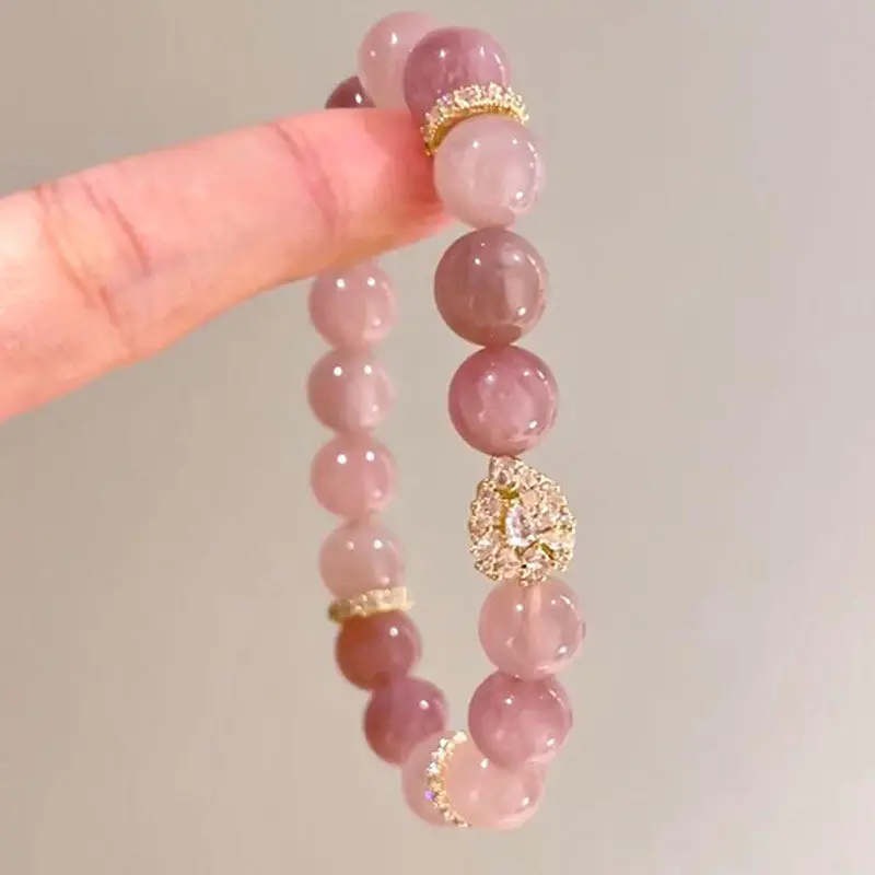 

Natural Purple Horse-Pink Crystal Bracelet for Women, Attracts Peach Blossom Luck & Romance, Genuine Stone in Ancient Gentle Sty