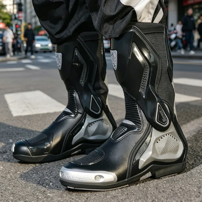 JG.WOLVES Motorcycle Riding Waterproof Non-slip Locomotive Boots Shoes Universal Breathable Knight Lightweight Motorcycle Boots