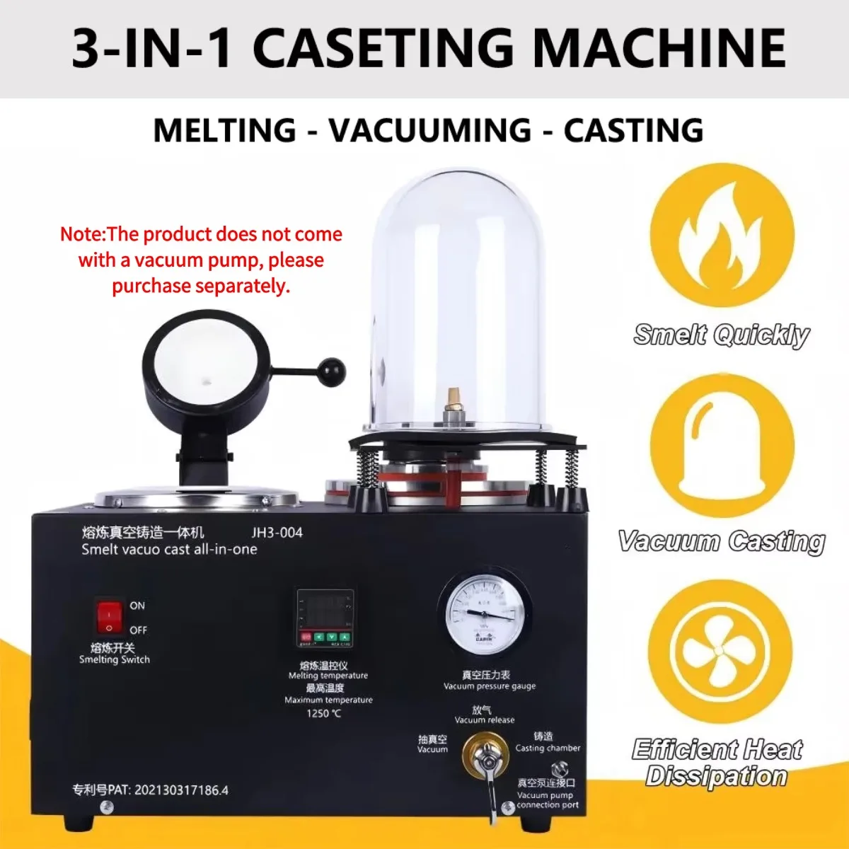 2KG Digital Display Metal Casting Furnace 1150°C High Temp Gold Silver Melting Vacuum Machine Jewelry Making Equipment
