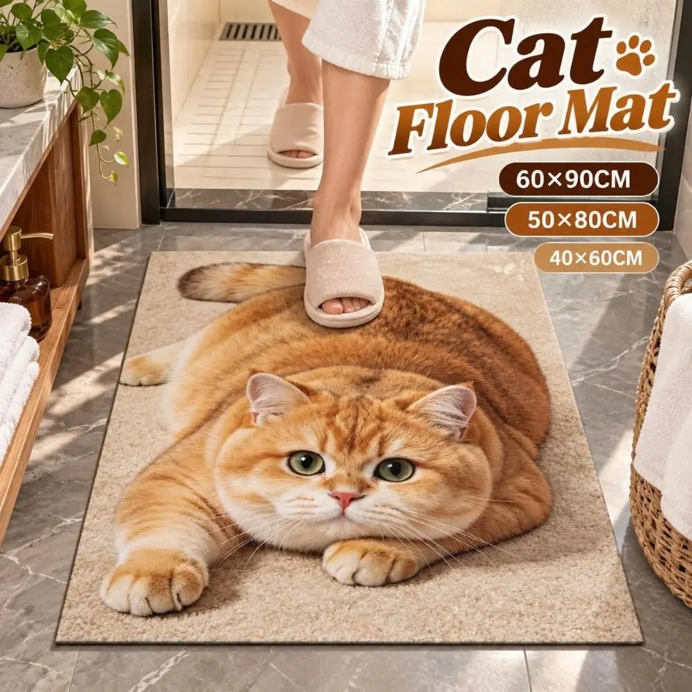 Diatomaceous Earth 3D Cat Floor Mat 40×60CM 50×80CM 60×90CM Non-slip Bathroom Carpet Realistic Washable Bedroom Door Rug