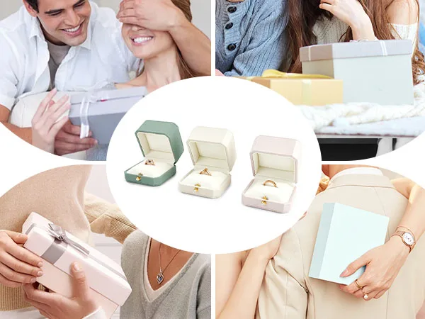 Oirlv Luxurious Velvet Ring Box Set-Elegant Single & Double Ring Holder for Wedding Anniversary Gifts Jewelry Storage Organizer