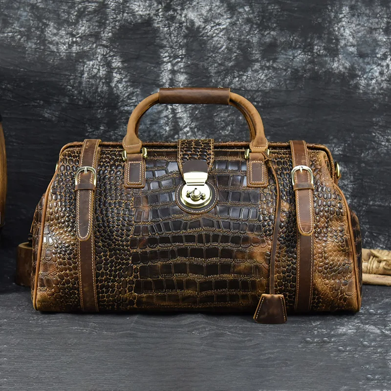 Sac de voyage en cuir de crocodile pour homme, sac à main avec sangle initiée, design de luxe, sac à roulettes Alligator, nouvelle arrivée