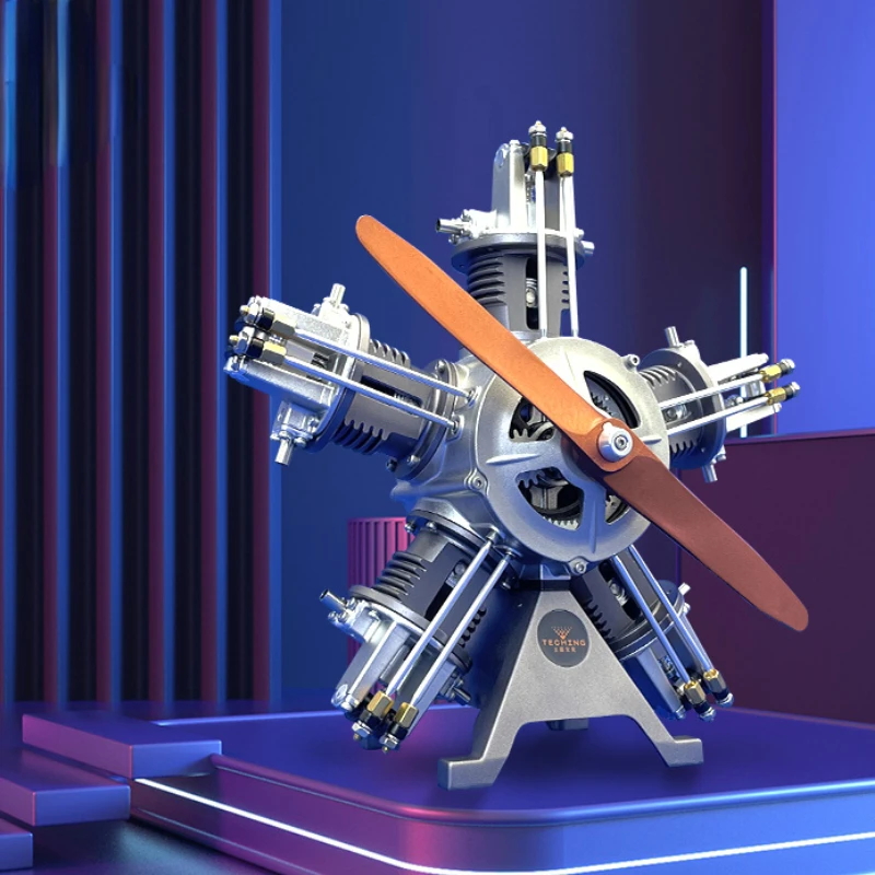 TECHING Five Cylinder Radial Engine DIY Electric Simulation Aircraft Engine Model Metal Mechanical Assembly Kit Collection Gift