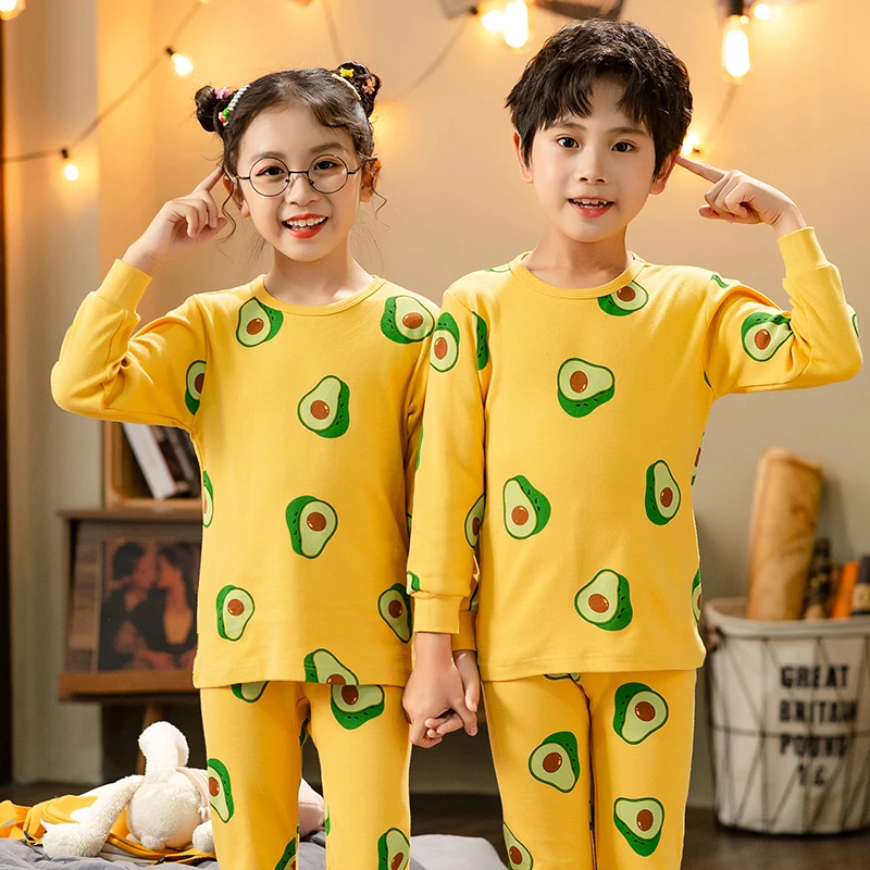Children's Sleepwear Clothes Set Avocado Print Sleeping Pajamas Casual Autumn Kids Baby Indoor Costumes Kids Winter Underwear