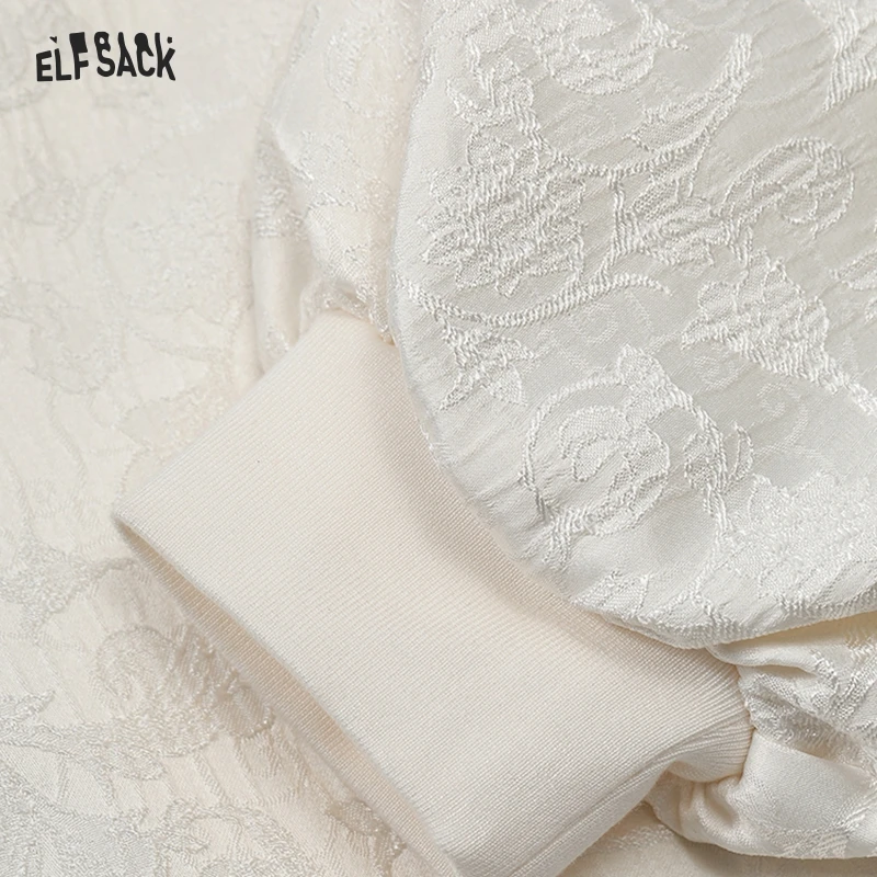 ELFSACK 2025 Spring New Arrivals White Bow Lace Stitching Peter Pan Collar Loose Jacket for Women