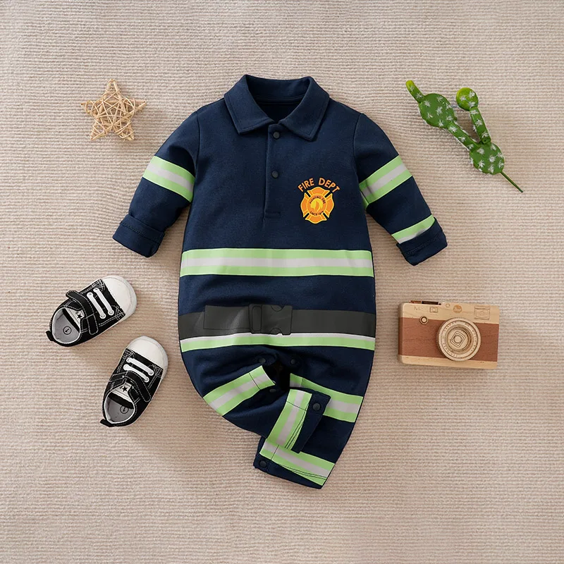 Newborn Baby Clothes Navy blue fireman cotton Spring Long Sleeve fashion Toddler Boy Clothes Kids Jumpsuit Pyjama Role play