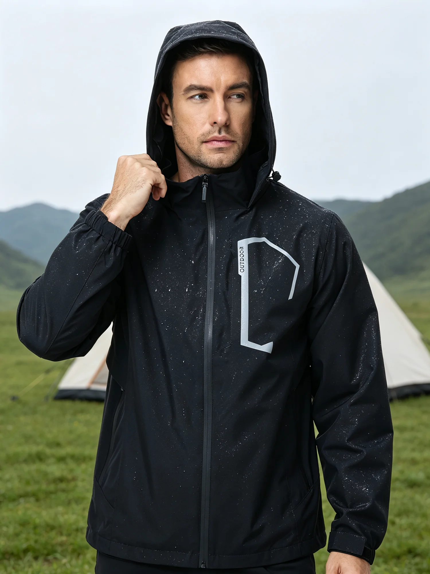 Summer Men's Outdoor Jacket Waterproof Raincoat, Thin Rain Jacket with Multiple Pockets for Camping Hiking Cycling Fishing