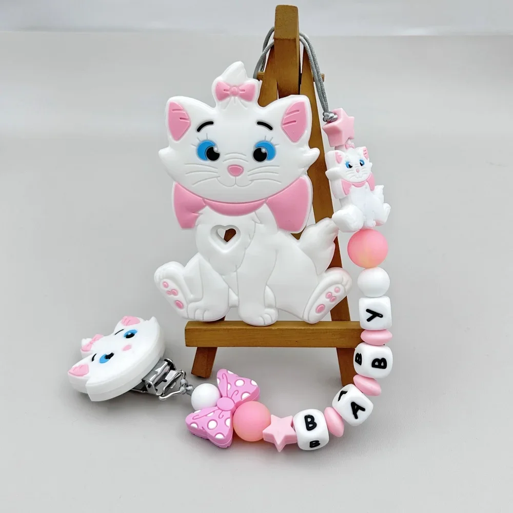 사용자 정의 편지 이름 아기 만화 실리콘 비즈 펜던트 젖꼭지 클립 체인 홀더 Teether 아기 Kawaii 장난감 아기 선물