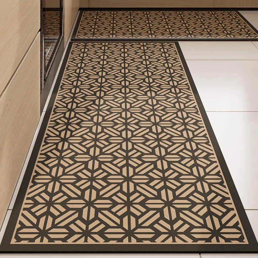 Vintage Brown Kitchen Floor Mat PVC Leather Washable Mats Long Strip Runner Rugs Non-slip Carpet Balcony Rug Alfombras De Cocina
