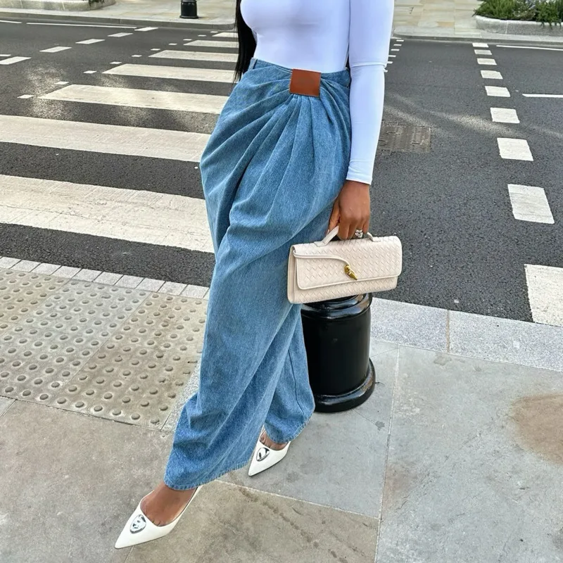 2026 otoño nueva moda estilo callejero pantalones vaqueros de pierna ancha para mujeres pantalones vaqueros rectos versátiles moda femenina