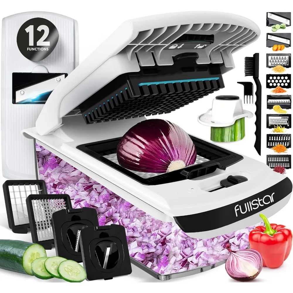 

All-in-1 Mandoline Slicer for Kitchen - Vegetable Chopper, Onion Potato Fruit Cutter with Container, White/Black