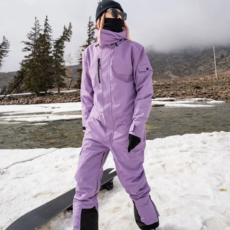 

2025 New Solid One Piece Skiing Waterproof Warm Snow Clothes for Women Winter Space Suit Outdoors Men Ski Suits Thermal Outfit