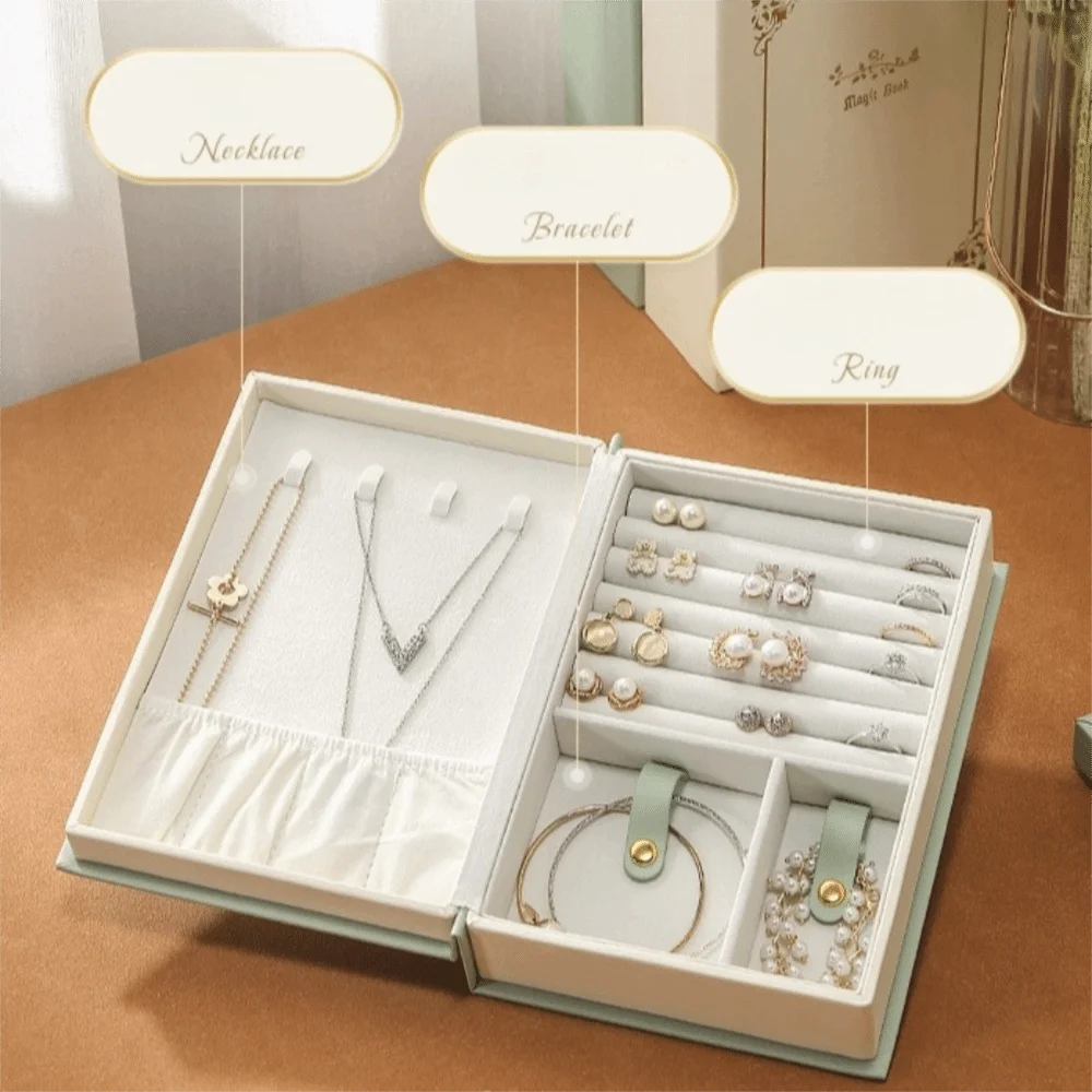 Magnetic PU Jewelry Book Packing Box Storage Jewelry Display Box Dustproof Bracelet Necklace Jewelry Collection Organizer Travel