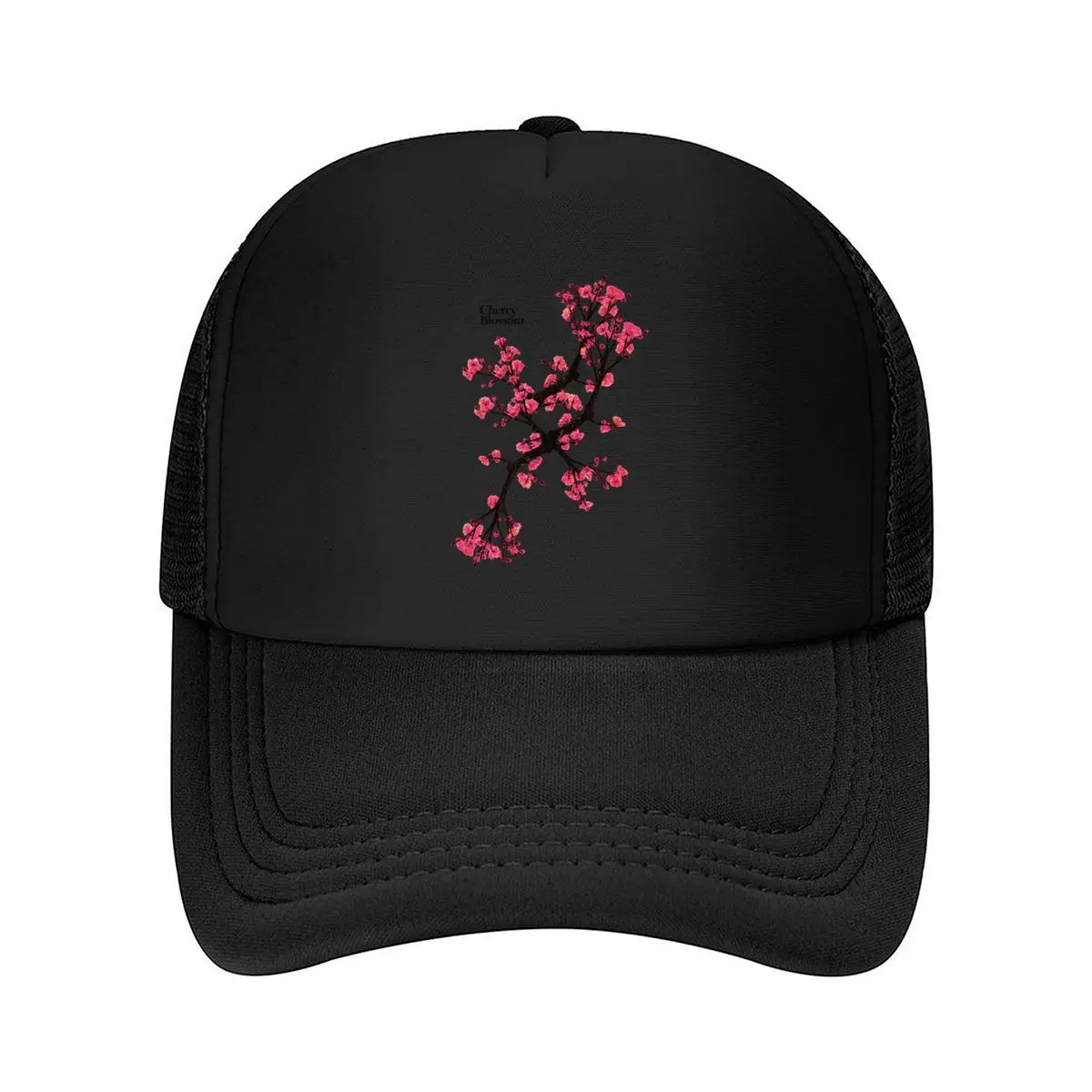 Cherry Blossom Pink Flowers Black Branch Graphic Mesh Baseball Cap Hip Hop Dad Hat For Womens Unisex Female