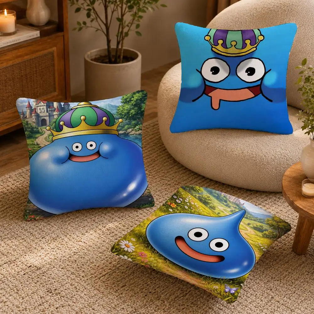 Cartoon Slime D-dragon Quest Cushion Cover Soft Short Plush Pillow Case Double Sided Print Washable Sofa Bed Home Decor Gift
