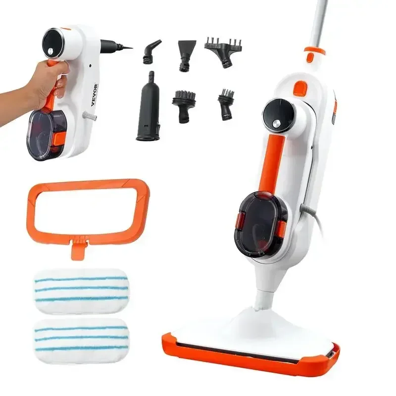 

VEVOR Steam Mop Sweeper, 8-in-1 Hard Wood Floor Cleaner with 7 Replaceable Brush Heads,with 2 pcs Machine Washable Pads