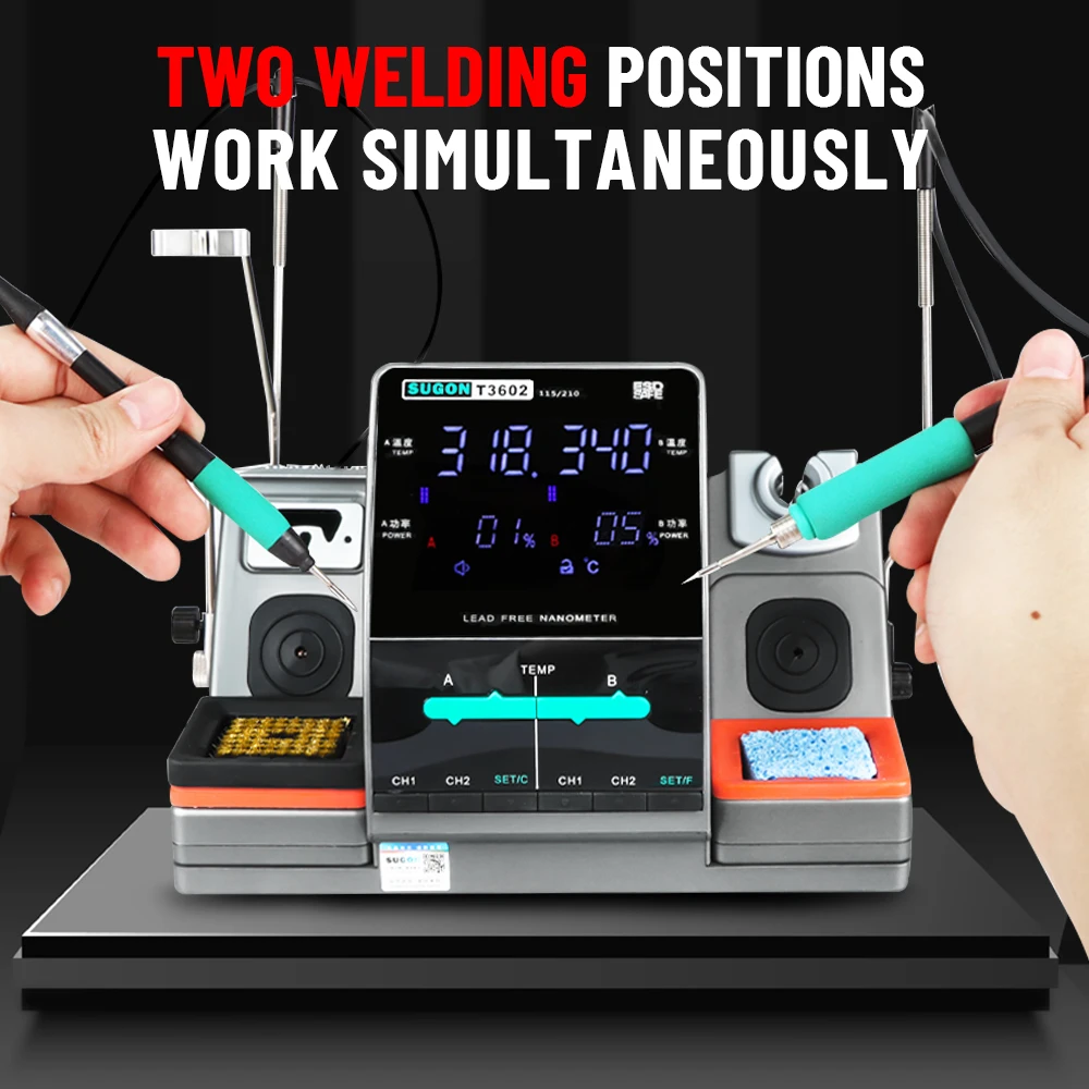 SUGON T3602 Soldering Station 115 210 Tips Double Station Welding Rework Station For Cell-Phone PCB SMD IC Repair Solder Tool
