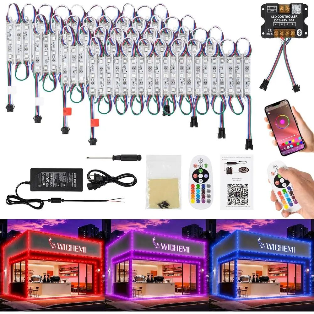 

Светодиодные ленты Storeront или светодиодные вывески с управлением через приложение BusinBluetooth, 40 футов, 80 светодиодов, 3 светодиода 5050 SMD RGB, светодиодные ленты для окон