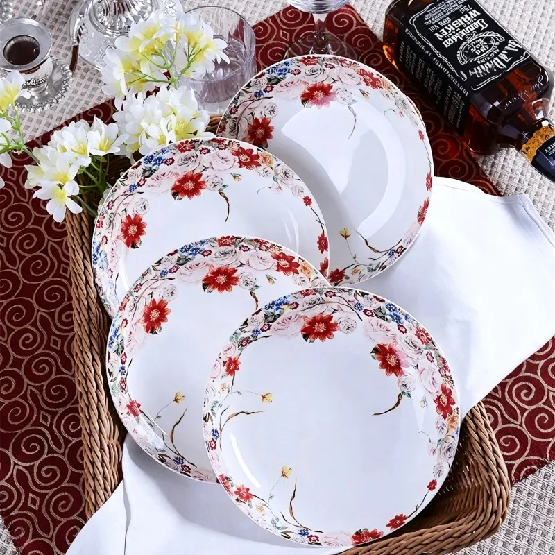 4pcs, 8inch, fine bone china serving plate dinnerware, ceramic dinner plates, porcelain buffet charger plate, pasta plate baking