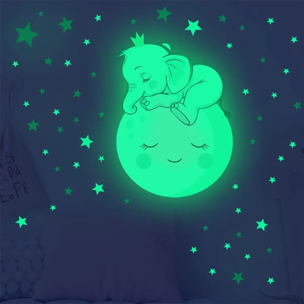 Cute DIY Easy to Scrub Fluorescent Sticker Children's Room Decor Wallpaper Glow Stickers Star Wall Sticker Elephant Decal