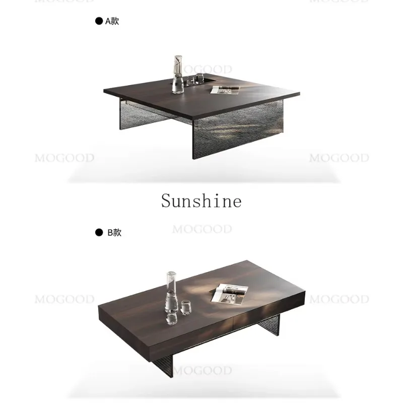 

Italian minimalist coffee table solid wood living room home, small apartment light luxury high-end TV cabinet combination