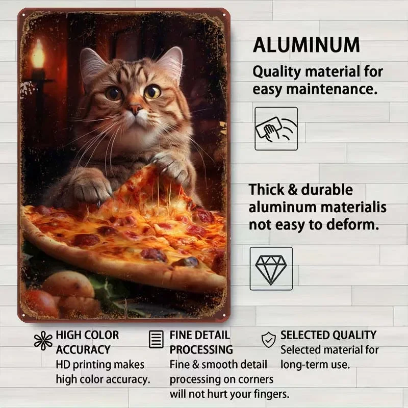 Pizza Katze rostiges Essen Metall Poster Vintage Dekor Retro Metall Zinn Zeichen für Restaurant Home Küche Wand kunst Dekoration Kaffee Bar