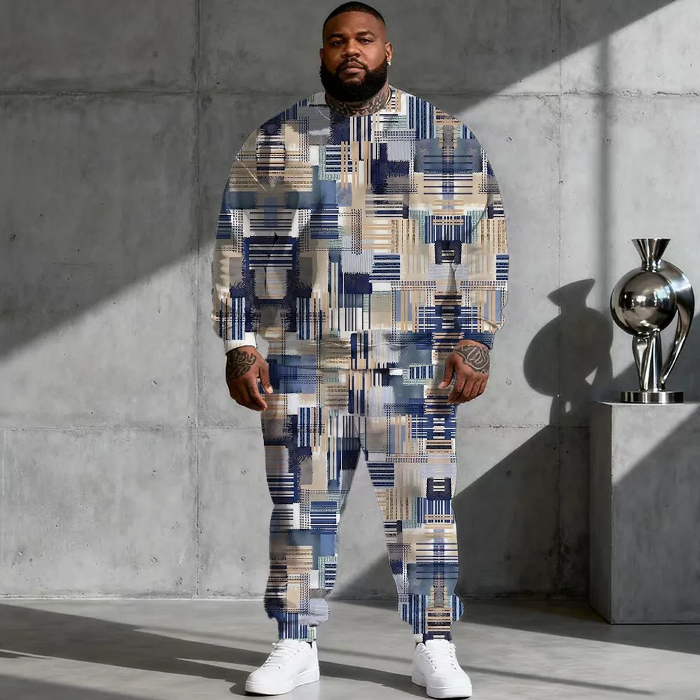 

S-9xl plus size Big & Tall Hoodie Set with Ethnic Vibe - 2-Piece Trendy-Folk, Breathable Material, Retro Tribal Designs